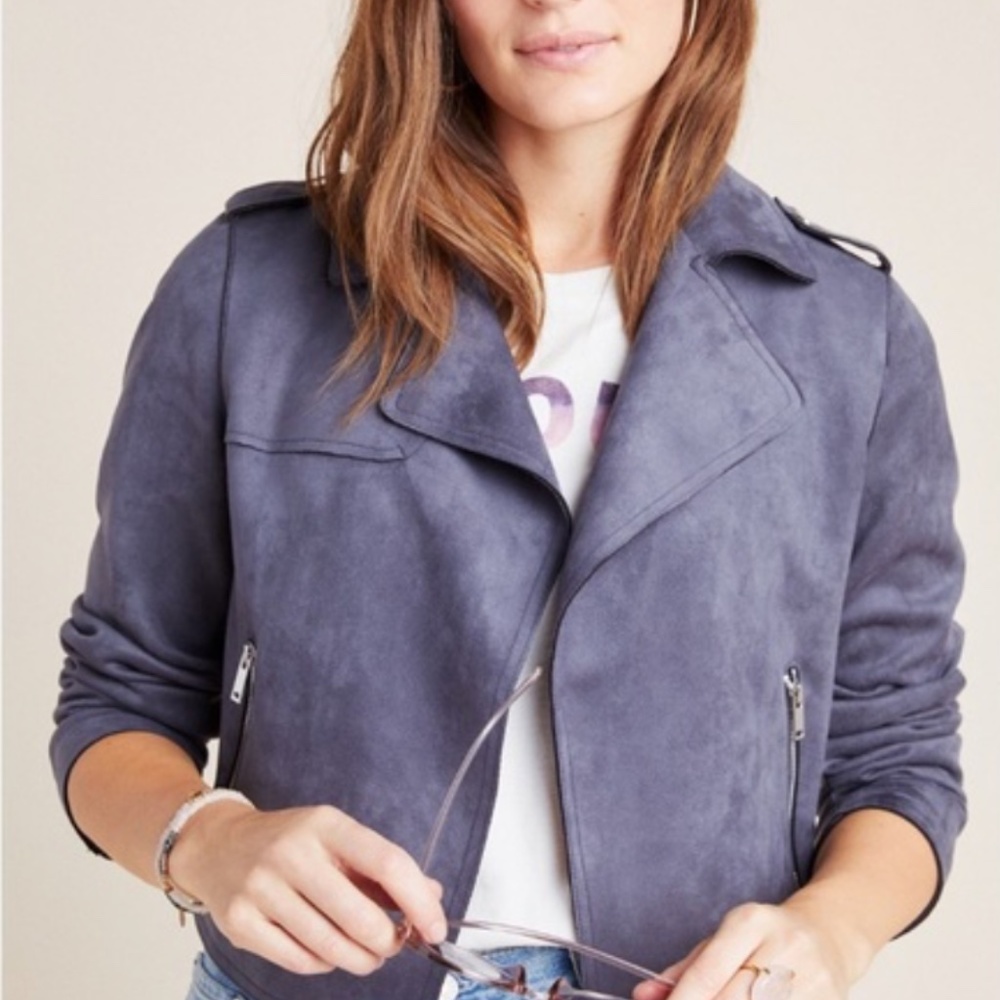Anthropologie Expressway Faux Suede Cropped Moto Jacket